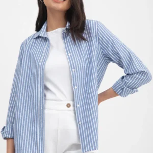 cotton striped shirt for women blue dn:1111